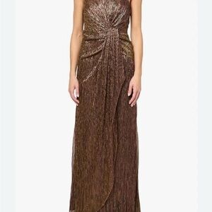 Adrianna Papell Strapless Metallic Brown Gown